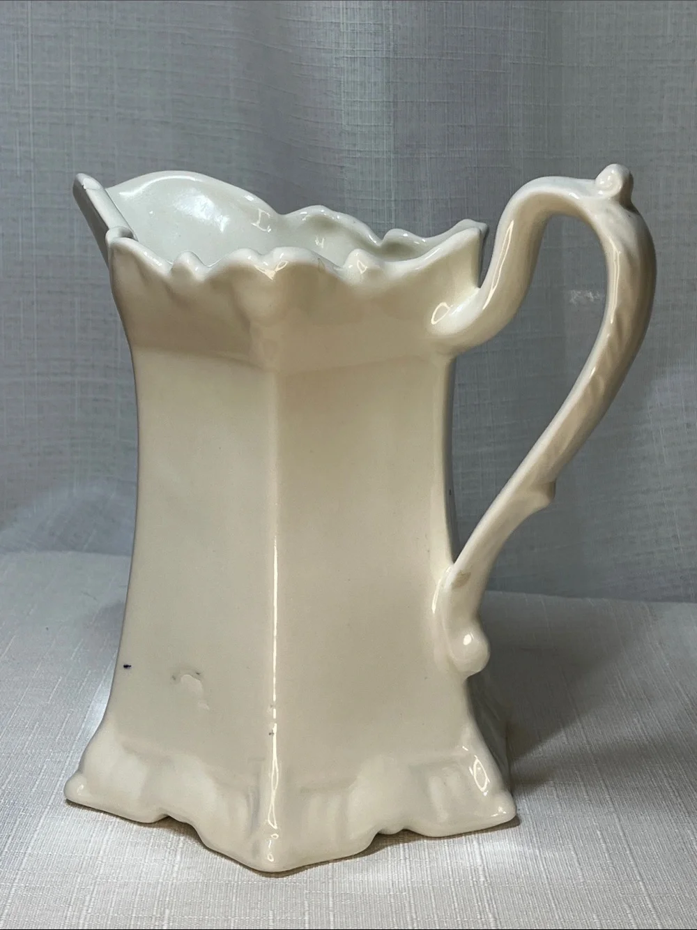 Handmade Signed White Pottery Pitcher Vase Rustic Farmhouse Creamer 8” Ceramic